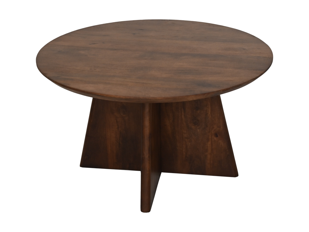 Ronde salontafel met kruispoot - 80X80X45 - mat bruin - Mangohout