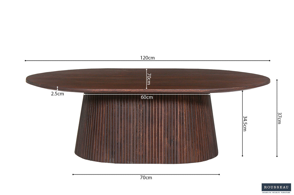 Salontafel 'Miguel' 120 ovaal mango hout donkerbruin RS