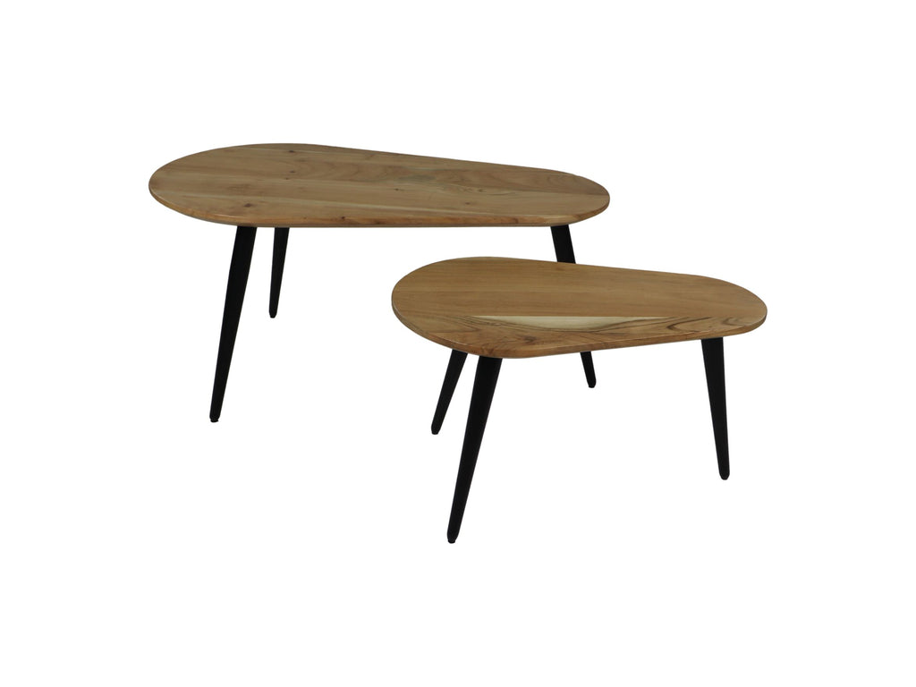 Salontafels Zurich - 95x52x46 - Natuurlijk/zwart - Acaciahout/ijzer - Set van 2