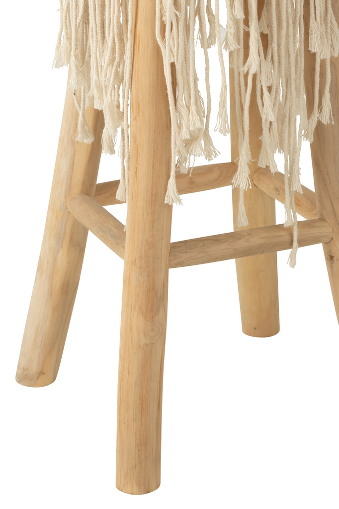 Barstoel Kwasten Hout/Macramé Wit - JL