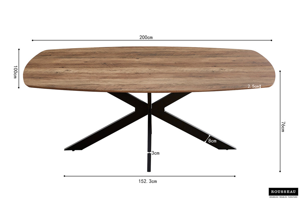 Tafel 'Aziz' 200 cm Deens Ovaal Decor Mango RS