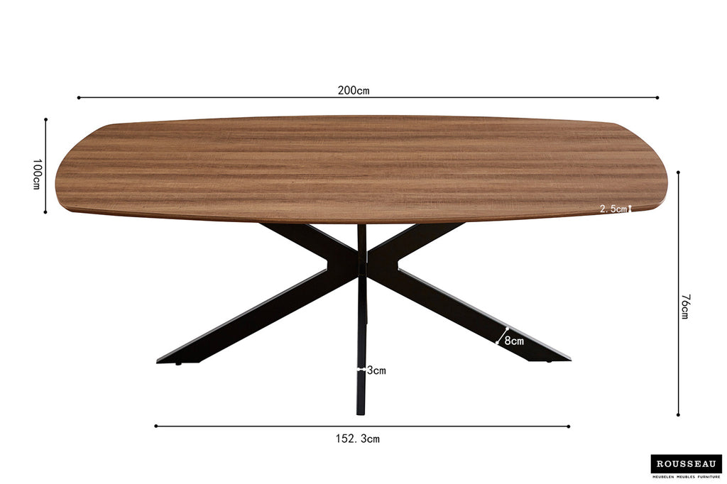 Tafel 'Aziz' 200 cm Deens Ovaal Decor Oude Eik RS