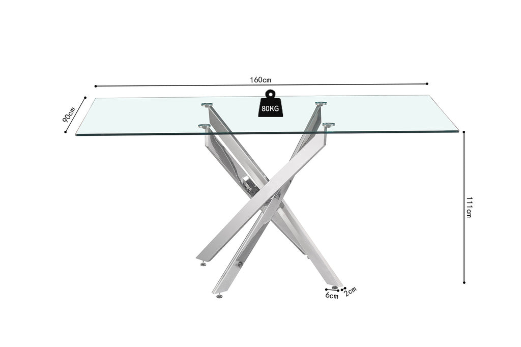 Tafel 'Lasi' 160 glas RS