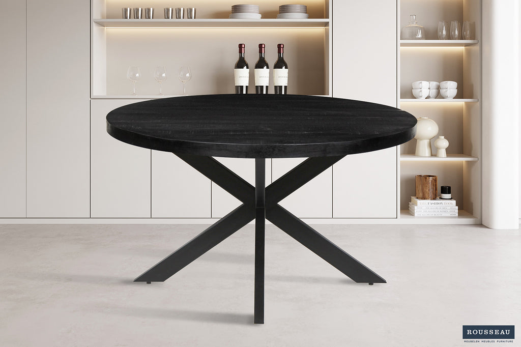 Tafel 'Maria' 130 rond mango hout zwart RS