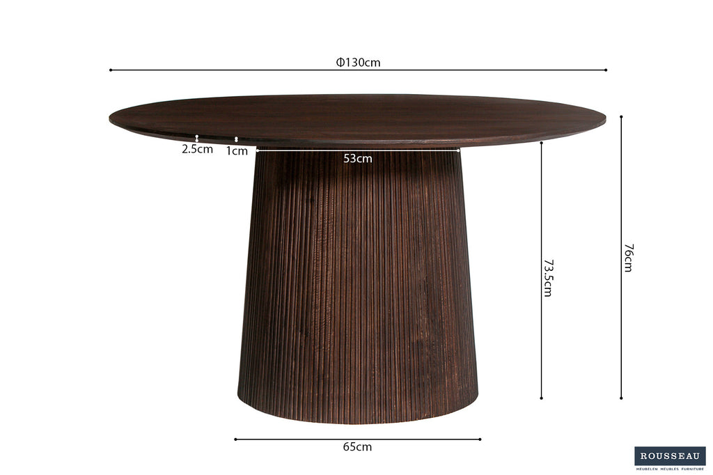 Tafel 'Miguel' 130 rond mango hout donkerbruin RS