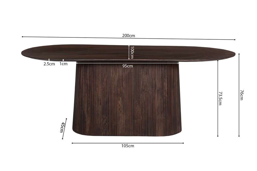 Tafel 'Miguel' 200 ovaal mango hout donkerbruin RS