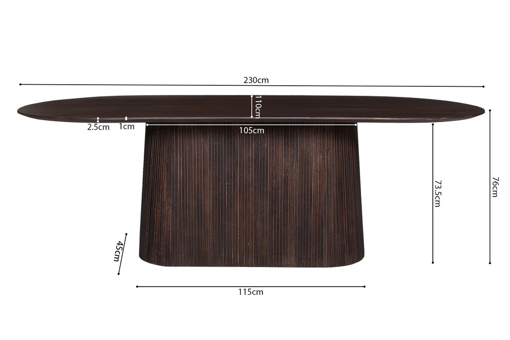 Tafel 'Miguel' 230 ovaal mango hout donkerbruin RS