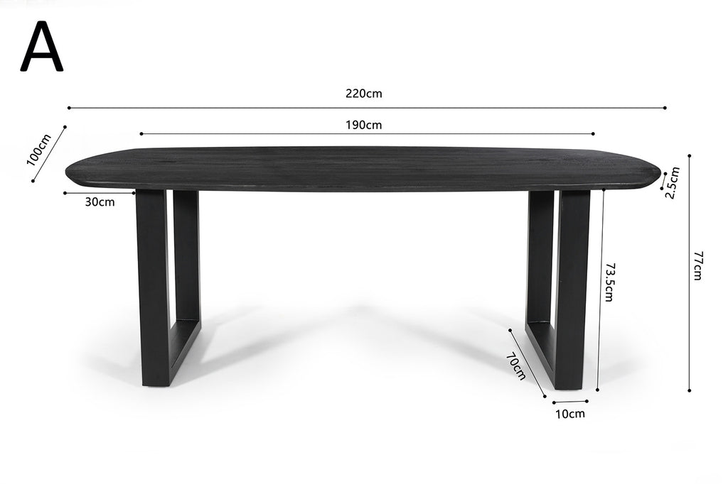 Tafel 'Tommy' 220 deens ovaal mango hout zwart RS