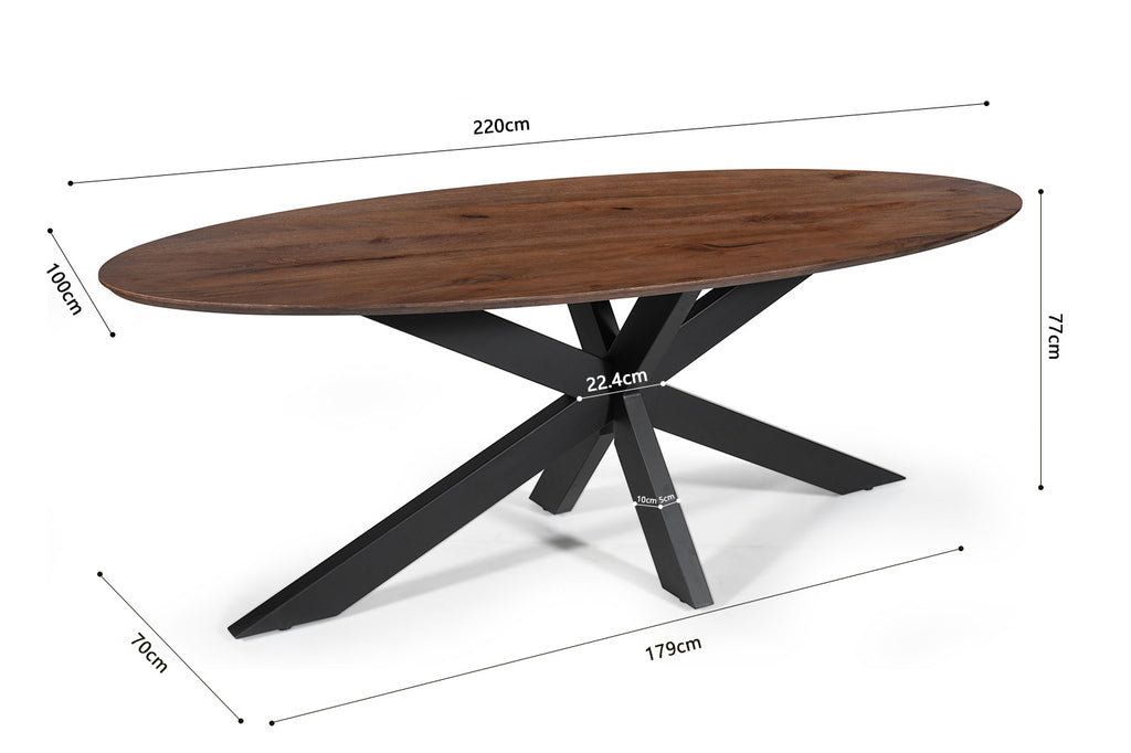 Tafel 'Tommy' 220 ovaal spinpoot mango hout bruin RS