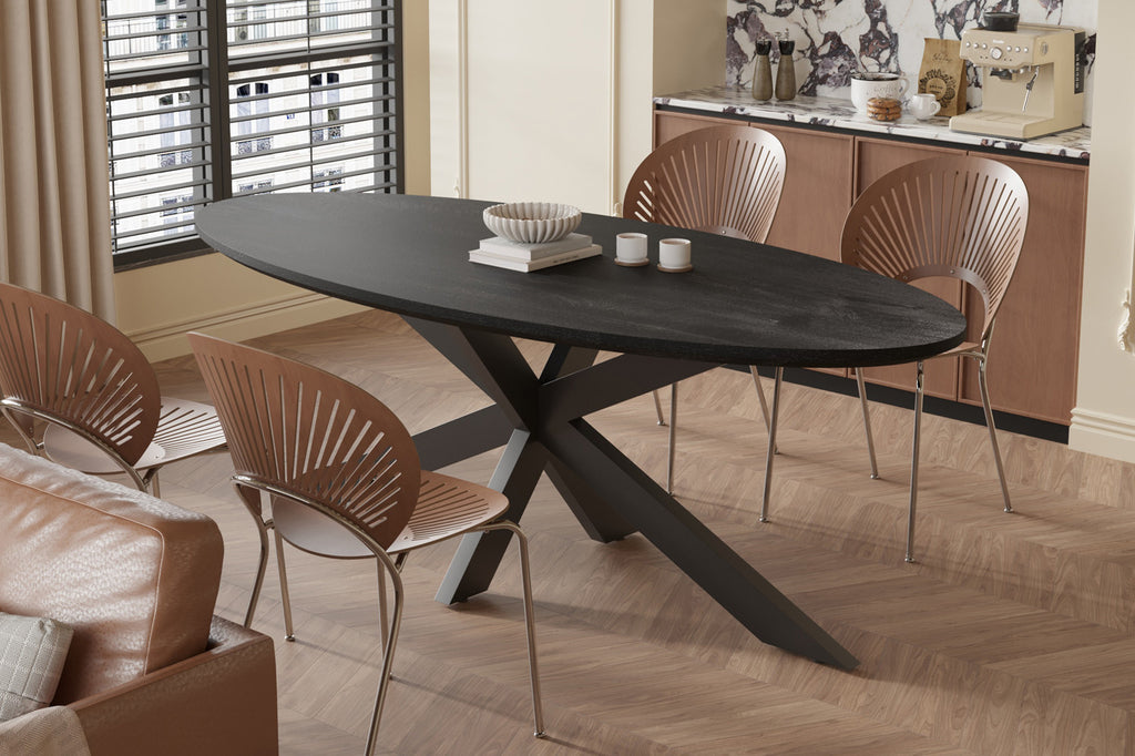 Tafel 'Tommy' 220 ovaal spinpoot mango hout zwart  RS