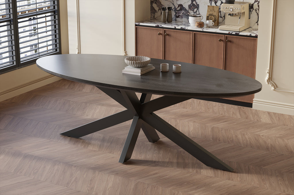 Tafel 'Tommy' 220 ovaal spinpoot mango hout zwart  RS