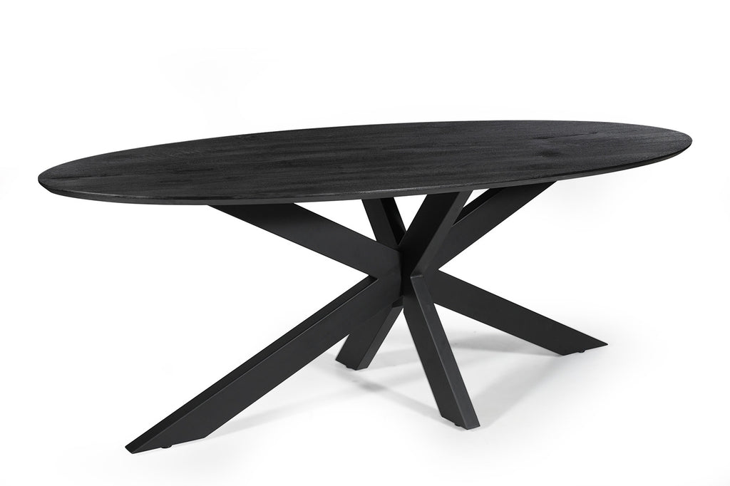 Tafel 'Tommy' 220 ovaal spinpoot mango hout zwart  RS